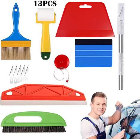 CSPARKV Kit Pose Papier Peint Outils de Film pour Papier Peint Kit Papier Peint Kit de Papier Peint Kit Covering avec Brosses Raclette Film(30CM) Scalpel et des Lames (1/5)