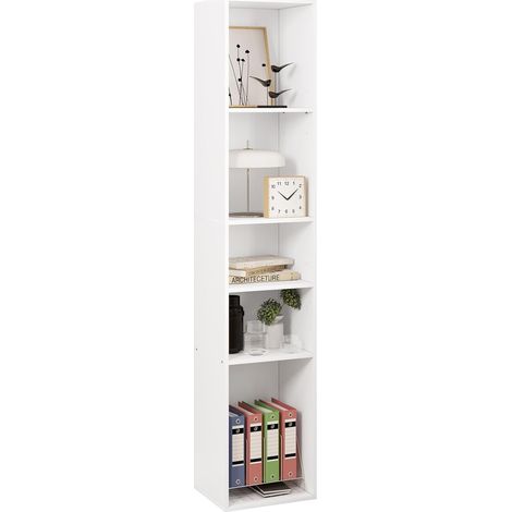 WOLTU Libreria a 5 Scomparti Aperti. Libreria Verticale a Colonna. Scaffale Angolare Autoportante. per Soggiorno. Ufficio e Studio. in Truciolare. Bianco. 30x26x151cm
