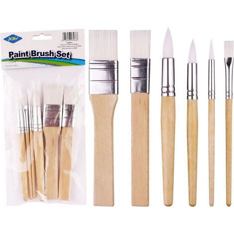 Brushes Peinture - Nylon Poils Ronds - Manche Bois - Pour Acrylique Huile Aquarelle Encre - 6 Pièces (1/5)