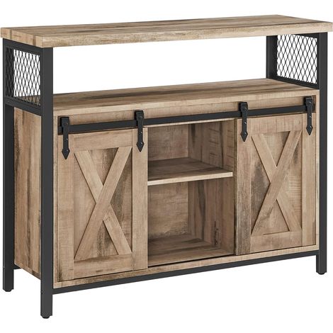 Vasagle – Buffet industriel 100 x 33 x 80 cm – 2 portes coulissantes – Étagères réglables – Panneau d’aggloméré et acier – Couleur boisée et noir