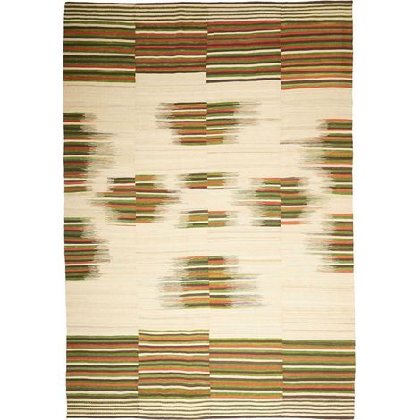 Authentique tapis d'Orient kilim fait main 211x304 vert et rouge