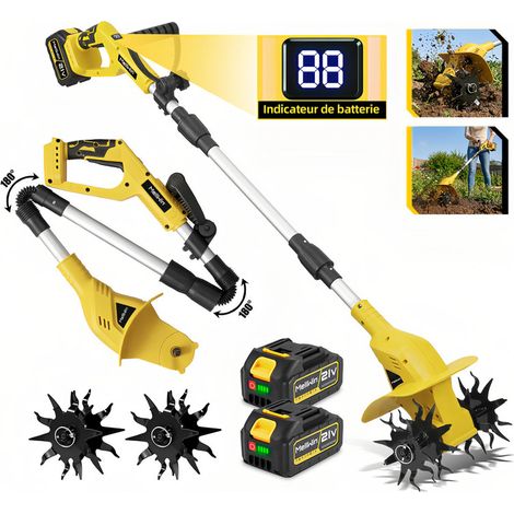 Onevan – Motobineuse électrique sans fil 400W – Diamètre de lame 16 cm – Profondeur de coupe 150 mm – Avec 2 batteries 4.5Ah