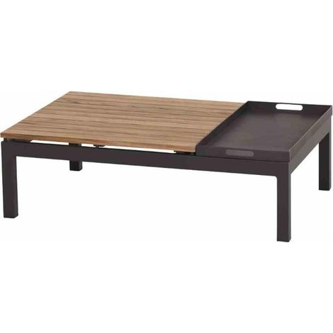Loungetisch Alvida mit Tablett Gestell aus Aluminium in matt anthrazit, Tischplatte aus Teakholz FSC® 100% in natur (1/4)