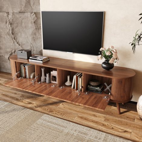 Mueble TV 180 x 38 x 47 cm de MDF y aglomerado, acabado nogal, 4 puertas - CHICFURN (1/5)