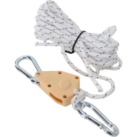 Système de poulie réglable acier inoxydable pour corde tente 4m, mousqueton pour auvent camping, sac à dos sécurisé antidérapant blanc (1/5)
