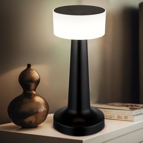 LED Tischlampe dimmbar Akkuleuchte Touchdimmer Tischleuchte Nachttischlampe, Kunststoff schwarz, USB, 1W 55lm warmweiß-kaltweiß, H 21,5 cm