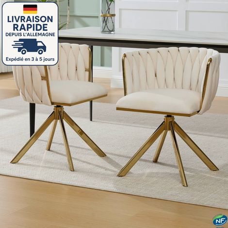 MODFU - Set di 2 sedie da pranzo in velluto, poltrona, girevole a 180°, sedia da soggiorno/camera da letto, gambe in metallo dorato, beige (1/5)