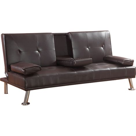 Faux Leather Sofa Bed in Chocolate