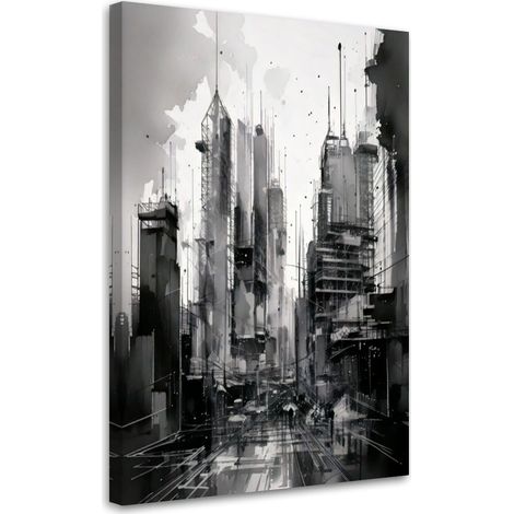Quadro su tela, Città Architettura Acquerello Bianco e nero Moderno - 40x60 (1/3)