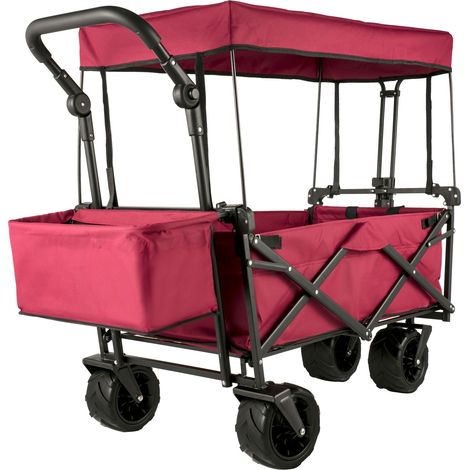 Vevor – Chariot de jardin pliable rouge – Capacité 100 kg – Cadre en acier durable – Roues tout-terrain 10 x 18 cm – Espace intérieur 85 x 45 x 25 cm