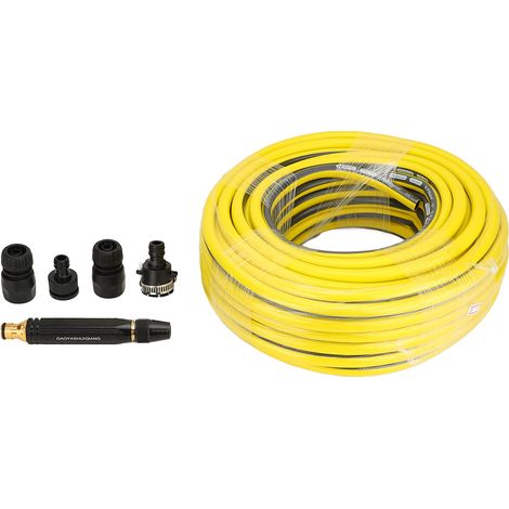 Idropulitrice portatile ad alta pressione con spruzzatore per l'irrigazione del giardino, tubo flessibile da 15 m per prati, aiuole e lavaggio auto. Colore nero e oro. (1/5)