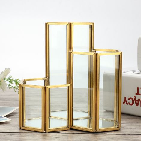 Einfacher, sechseckiger Stiftehalter aus Glas, Make-up-Pinselhalter, Schreibtisch-Organizer, Aufbewahrung (1/5)
