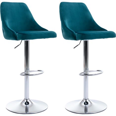 2er Set Barhocker aus Samt Bistrohocker mit Rücklehne Barstuhl höhenverstellbar für Kücheninsel, Blau (1/5)
