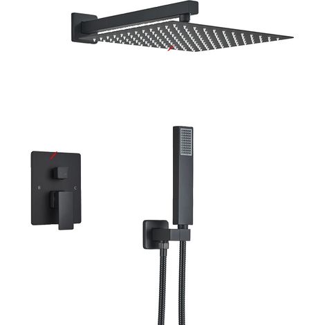 Ensemble de robinet, monté sur mur dissimulé, système de douche en cascade, Noir Mat-12inch (1/2)