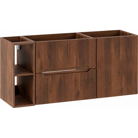 Ensemble de meubles de salle de bains avec étagère L.120 cm effet noyer Warmia façade rainurée NOVO Furnidea (1/5)