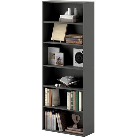 6-stöckiges Bücherregal mit verstellbaren Einlegeböden, schwarz, 60 x 24 x 158,5 cm, für Wohnzimmer, Schlafzimmer oder Büro