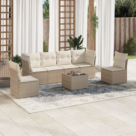 Set sofás de jardín 7 piezas y cojines ratán sintético beige vidaXL (1/3)