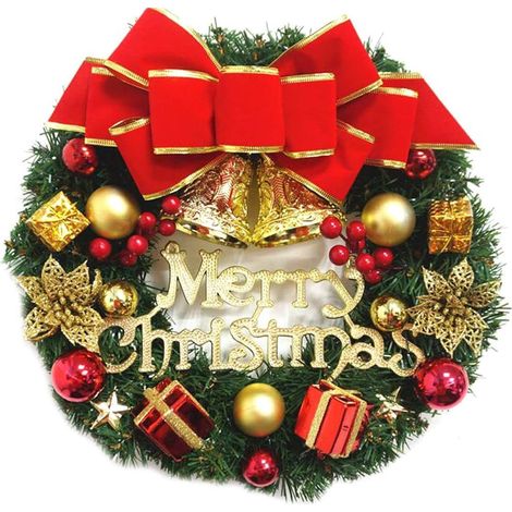 Couronne de Noël Porte,Sapin de Noël Guirlande de Noël Decoration de Noël Exterieur avec décoration de Noël illuminé,30CM Christmas Wreath GROOFOO (a) (1/5)