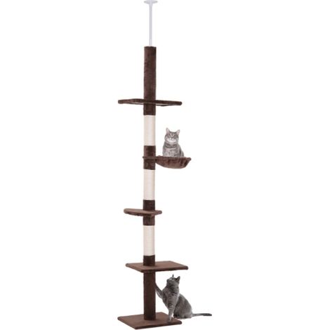 Indoor 5-Tier Cat Tree Tower Adjustable Height 230-260 cm, Climbing Activity Center with Scratching Post, Brown (1/5)