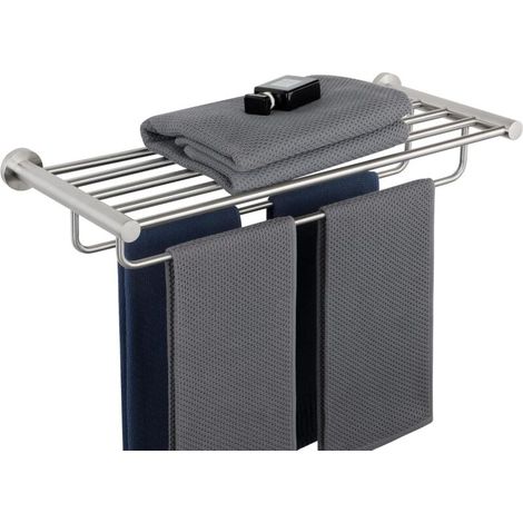 Porte Serviette Mural en Double Barres avec Étagère, Range Support Serviette en Acier Inoxydable pour Salle de Bain Cuisine Toilette, 60CM Brossé, EGKN2308-600-LS (95MM Entre Les Barres) (1/5)