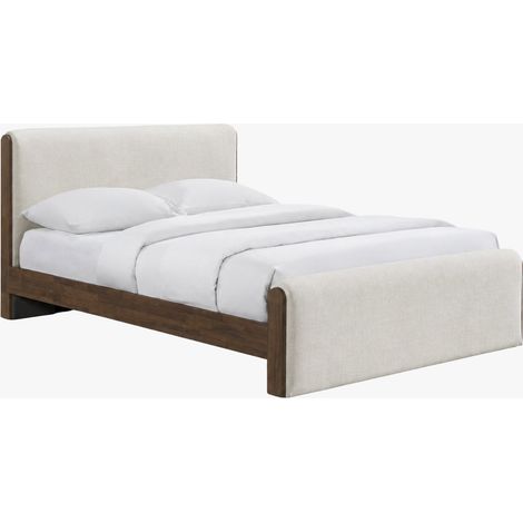 IREL Lit double en tissu beige et bois foncé 160x200 cm (1/5)