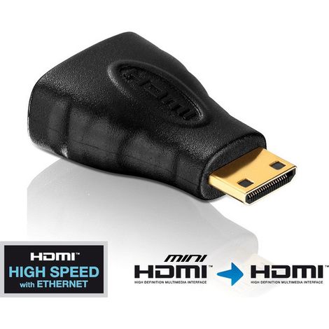 PureLink PI055 Adaptateur Mini HDMI/HDMI High Speed PureInstall, prise mâle Mini HDMI C vers prise femelle HDMI A avec Secure Lock System