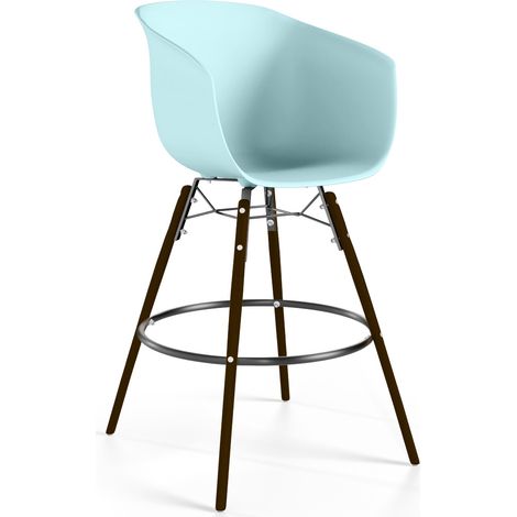 Sgabello da Bar - Design Scandinavo - Gambe in Legno Scuro - Pirela Pastel blue