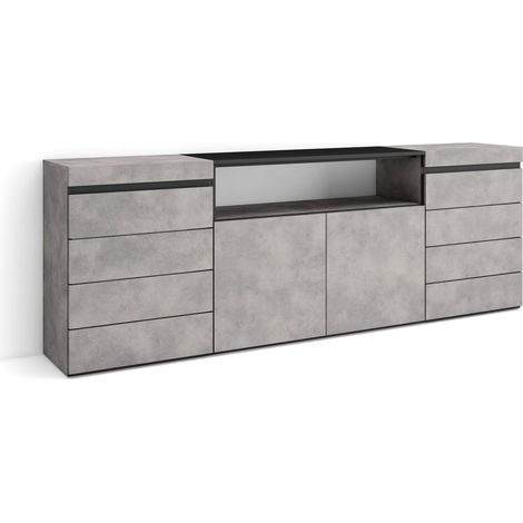 Skraut Home - Cassettiera, Mobile Armadio con cassetti, 214x75x35 cm, Camera da letto, stanza, Con Stoccaggio, Stile moderno, Grigio Cemento (1/5)