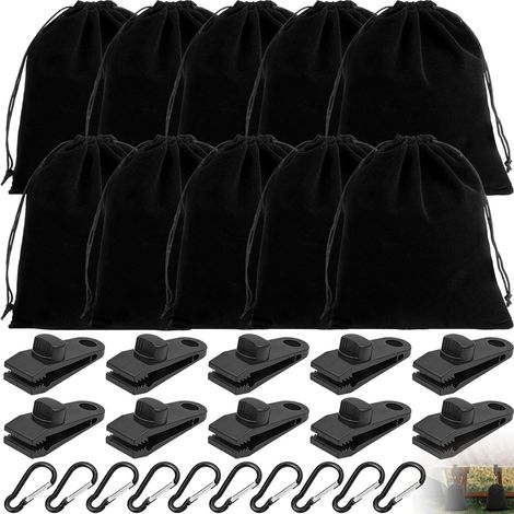 Lot de 10 Sac de Poids Portable Rideaux Pavillon Extérieur avec 10 Sacs Lestage, 10 Mousquetons et 10 Crochets, Sac Sable Remplissables pour Stabiliser Rideaux, Store, Nappe, Tonnelle et Tentes (1/5)