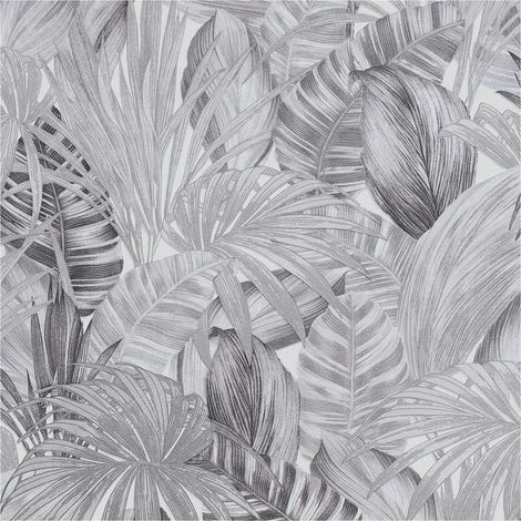 Nature wallpaper wall Profhome 368203 non-woven wallpaper slightly textured with jungle elements shiny black white grey 5.33 m2 (57 ft2) (1/5)