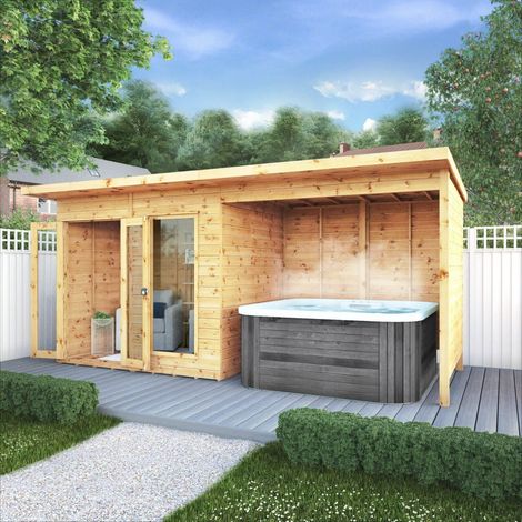 Waltons Shiplap Pent Wooden Garden Room Summerhouse - 16 x 6 Summerhouse with Patio Area (1/5)