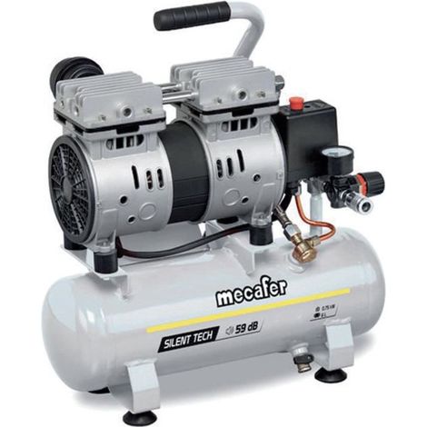 Mecafer – Compresseur silencieux 24L sans huile – 1,3 HP – 8 Bar – Pour soufflage, gonflage et peinture – Compact et mobile (1/5)