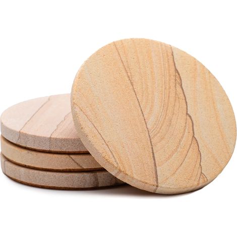 4-Pack Porte-gobelet, grès naturel, absorption eau, design désert, salon cuisine bureau (1/5)