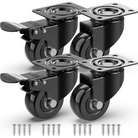 Swivel Furniture Casters, 4 with Brakes + Screws - Non-marking casters for heavy loads