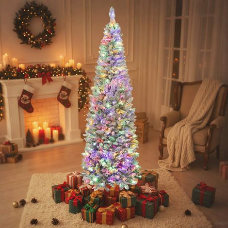 Árbol de Navidad Estrecho 210 cm con Luces LED Bicolores 11 Modos de Iluminación 687 Ramas Verde (1/5)