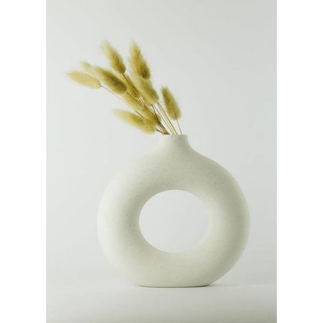 Vase - Céramique - Design Nordique - Blanc - Pour Fleurs Séchées Et Herbe De La Pampa - 1 Pièce (1/5)