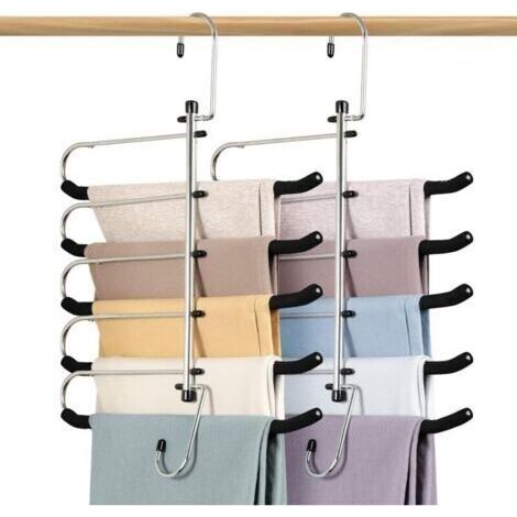 2 Pack Space Saving Hangers - Non-Slip Trouser Hanger with Foam Padded Swing Hanger Multi-Layer Hanger Organizer and Storage for Pants, Scarf, Tie (1/4)