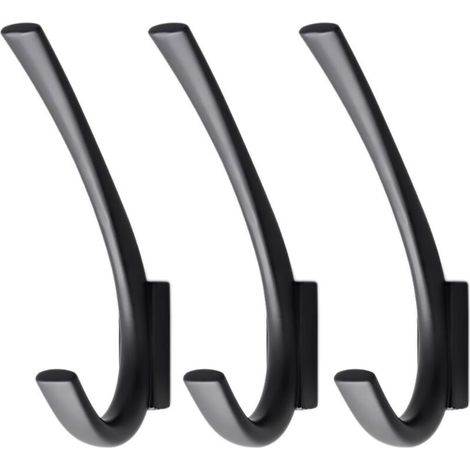Crochets muraux, porte-manteaux pour serviettes, clés, peignoirs, foulards, lot de 3 (noir) (1/5)