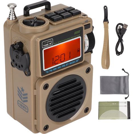 Radio Numérique HRD-701 Bluetooth Portable - Lecteur Audio avec Mémoire, Radio FM/AM, Minuterie pour Intérieur et Extérieur (Kaki)