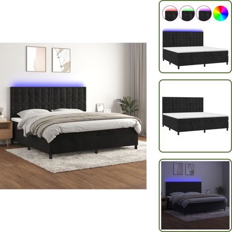 Sommier à lattes de lit matelas et LED Noir 200x200 cm Velours - Lit Plateforme - Lit Design - Lit Capitonné - Lit Velours - Lit Avec Rangement (1/5)