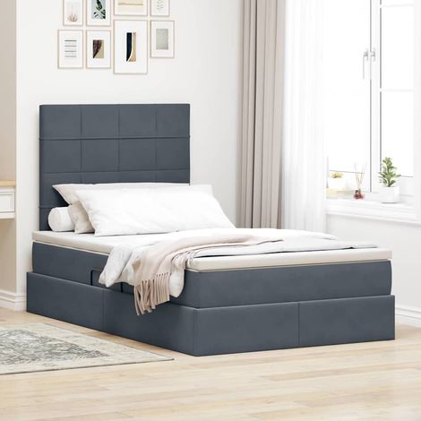 Bett mit Stauraum und LED mit LED Dunkelgrau 120 x 200 cm Samt
