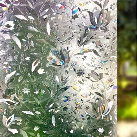 3D Film pour Fenêtre Film Electrostatique Protége Intimité Anti-UV Décoratif Film Vitre Anti Regard Occultant avec Motif Tulipes Fleurs pour Verre et Vitrage [Classe énergétique A+++] 45 cm × 200 cm