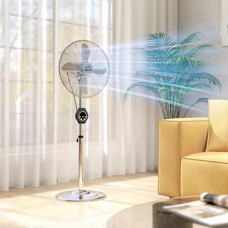 Ventilateur pied hauteur réglable 120-135cm oscillation 75° minuterie 7,5H télécommande mode veille, argent