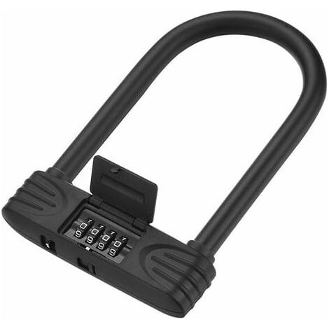 RHG Antivol de vélo en forme de U, cadenas de vélo à combinaison à 4 chiffres, cadenas à combinaison réinitialisable pour vélo/scooter/moto/vélo/porte, 1 pièce, noir 19,8 x 14,5 cm
