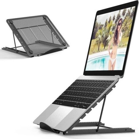(Schwarz) Verstellbarer Laptopständer – Edelstahl – Schwarz – 6 verstellbare Höhen (1/4)