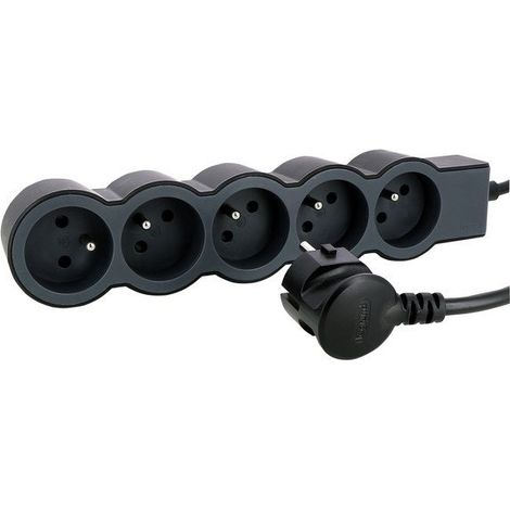 Regleta compacta con cable, 5 salidas, negra, 1,5 m LEGRAND