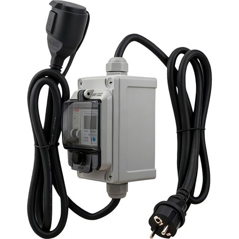 Compteur électrique numérique mobile 230 V 16 A IP67 étanche pour l'extérieur avec disjoncteur FI, compteur intermédiaire de courant avec prise et coupleur pour camping-cars, véhicules électriques (1/5)
