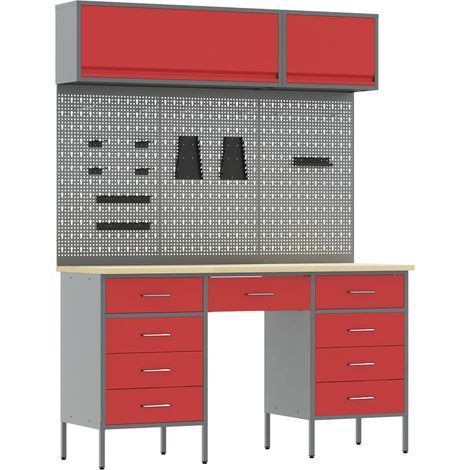 Maison Exclusive - Set di mobili da lavoro con cassetto 8 pz Rosso (1/5)