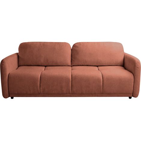DANA - Canapé droit convertible tissu lisse 3 places Terracotta (1/5)