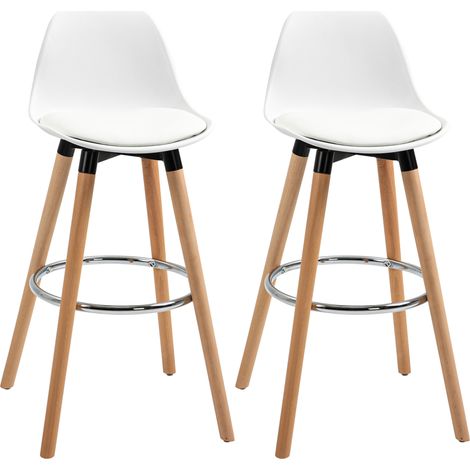 Lot de 2 tabourets de bar blancs en simili cuir avec repose-pieds, 38,5 x 42,5 x 91 cm, pour cuisine et salle à manger (1/5)
